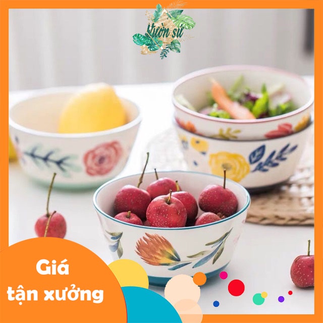 Bát sứ nhỡ, bát sứ đựng hoa quả, salad hoạ tiết hoa 4 mùa cao cấp - VS354