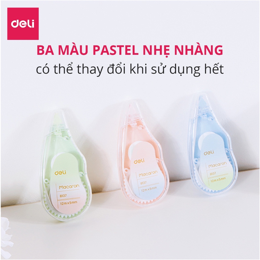 Combo 3 Bút xóa băng 12m Deli - Hình trái cây - Hồng/Xanh lá/Xanh dương - EH333