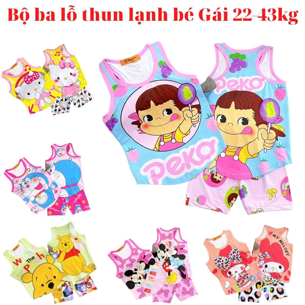 [22-43kg] Bộ ba lỗ thun lạnh cho bé gái, đồ bộ quần áo trẻ em in 3D hoạt hình siêu bền đẹp