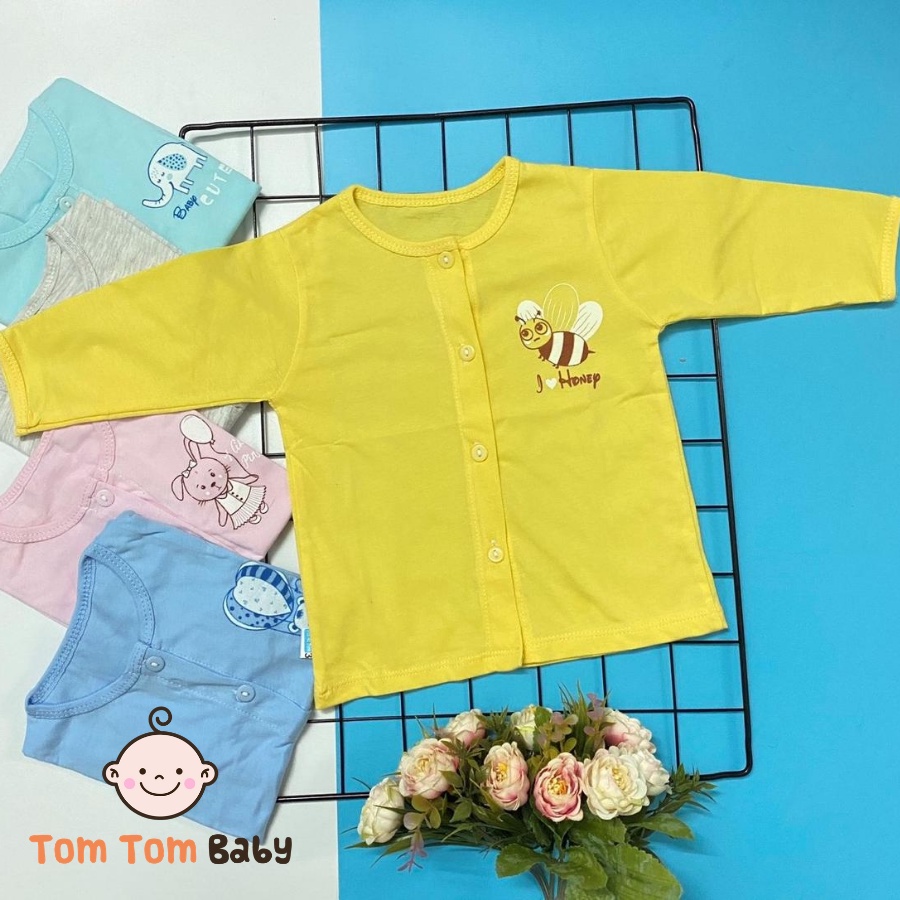 Combo 5 áo sơ sinh tay dài màu cài giữa Thái Hà Thịnh, Size 1-5 cho bé sơ sinh -12kg