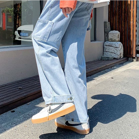 Quần Jean Ống Rộng Có Phối Dây Ống Quần Style Đường Phố Cực Chất