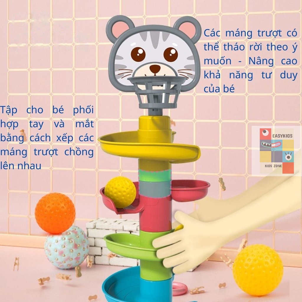 Đồ chơi trẻ em Tháp bóng lăn, cầu trượt thả bóng xoay vòng nhiều 7 tầng 7 bóng EASYKIDS