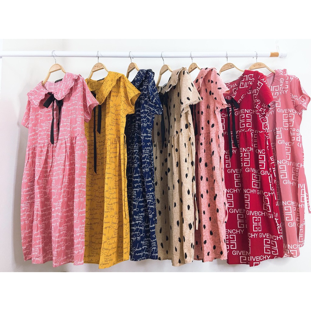 Váy bầu cổ bèo có nơ chất Lụa thái mềm mát - 𝐕𝟐𝟓