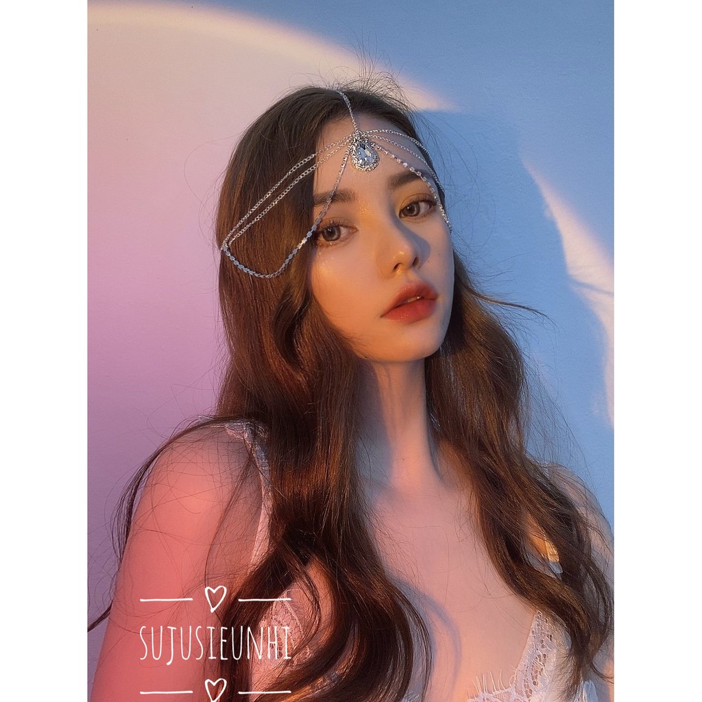 (có video) Vòng đội đầu hình giọt nước đính đá- phụ kiện trang trí tóc cosplay tiên nữ