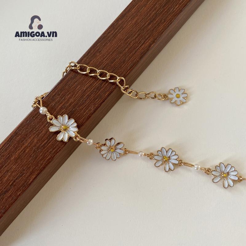 Vòng Tay Thiết Kế Đơn Giản Họa Tiết Hoa Cúc Nhỏ Xinh Phong Cách Nhật Bản Thời Trang Cho Nữ