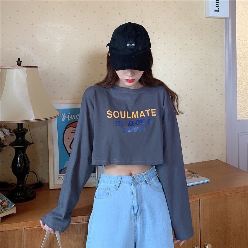 Áo Thun Croptop Tay Dài Dáng Rộng Phong Cách Thời Trang Hàn Quốc 2022