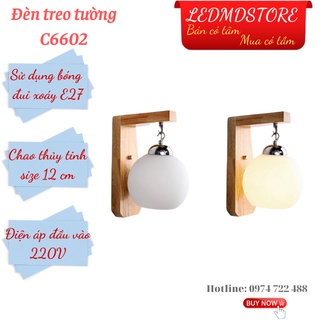 Đèn treo tường C6602 đế gỗ decor không gian phòng khách, phòng ngủ, hành lang, cầu thang hiện đại, bảo hành 12 tháng