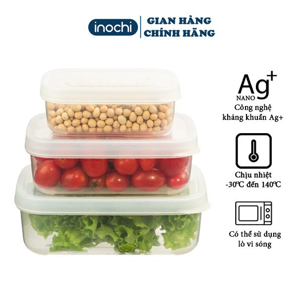 Bộ 3 hộp nhựa đựng thực phẩm Hokkaido Nhật - Chữ Nhật đựng đồ ăn, thức ăn trong ngăn đá tủ lạnh, bảo quản thực phẩm tươi