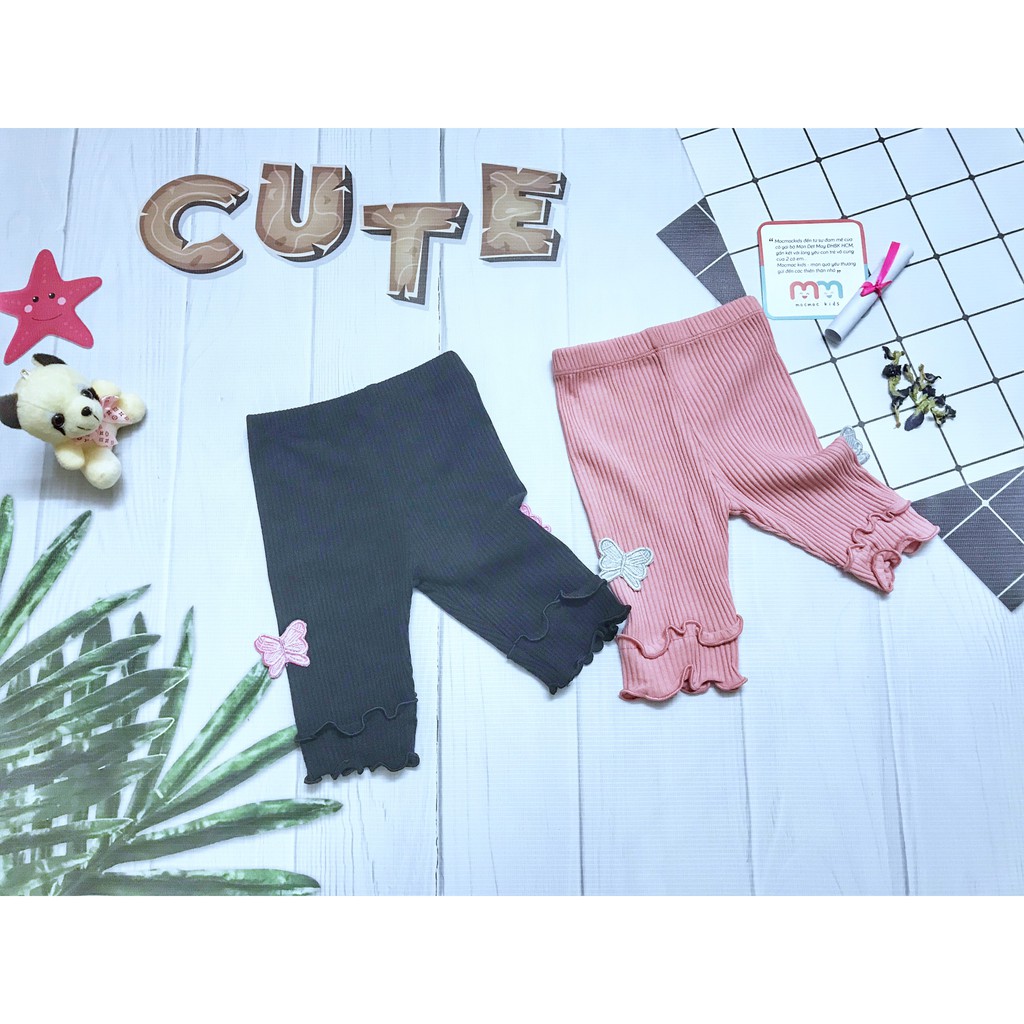 Quần legging bé gái thun gân co giãn thoải mái màu hồng và đen đính bướm cho bé gái từ 8-37kg