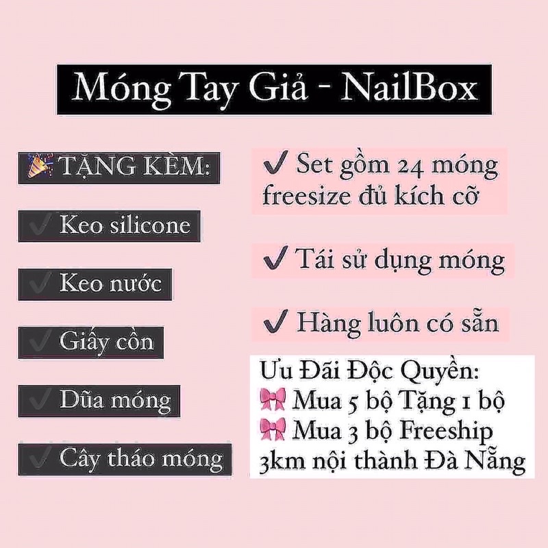 Set 24 móng tay giả hoạ tiết dễ thương trending tặng dũa