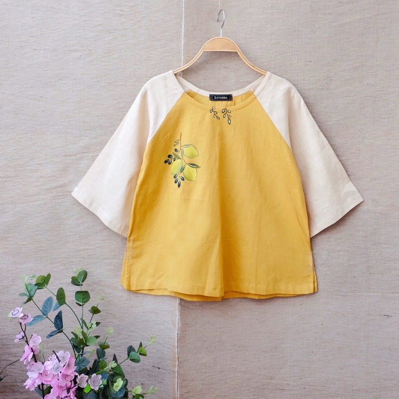 Áo tay ráp lăn phối màu dễ thương, sản phẩm vẽ tay thủ công