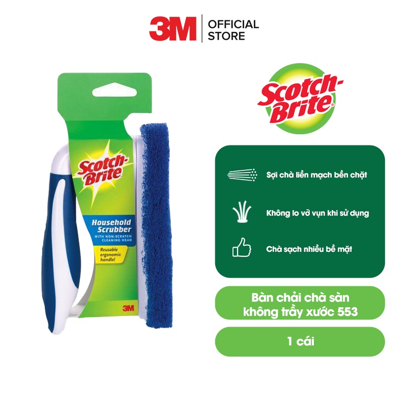 Bàn chải chà sàn Scotch Brite chống trầy xước, an toàn trên nhiều bề mặt, lấy sạch vết bẩn cứng đầu hiệu quả 553