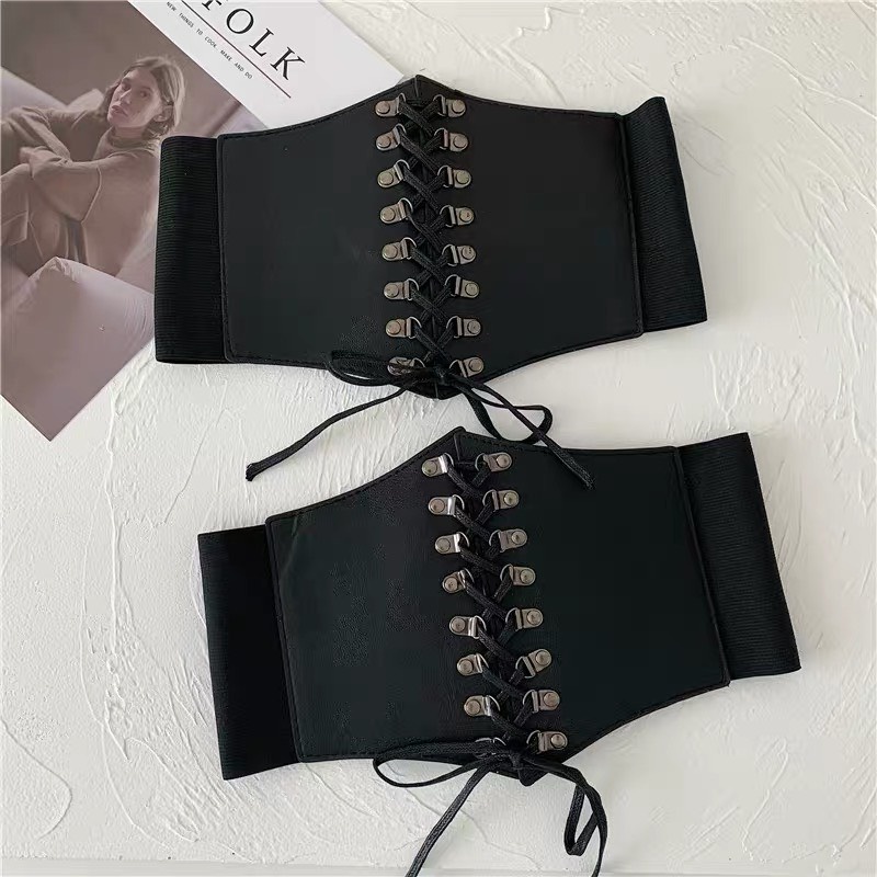 Corset bản to thắt dây phối nút cài kim loại CORSET NỊT BỤNG ullzang 12cm