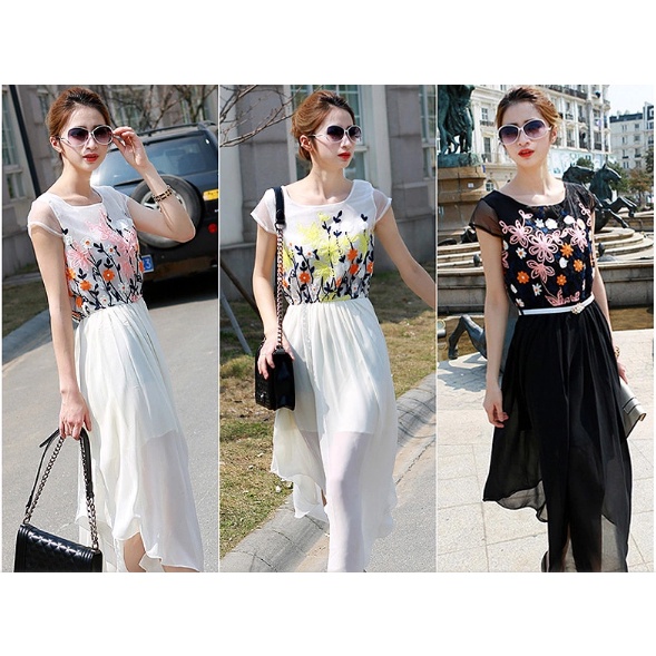 Đầm Maxi Thêu Hoa mùa hạ - Style Hàn Quốc DRST038