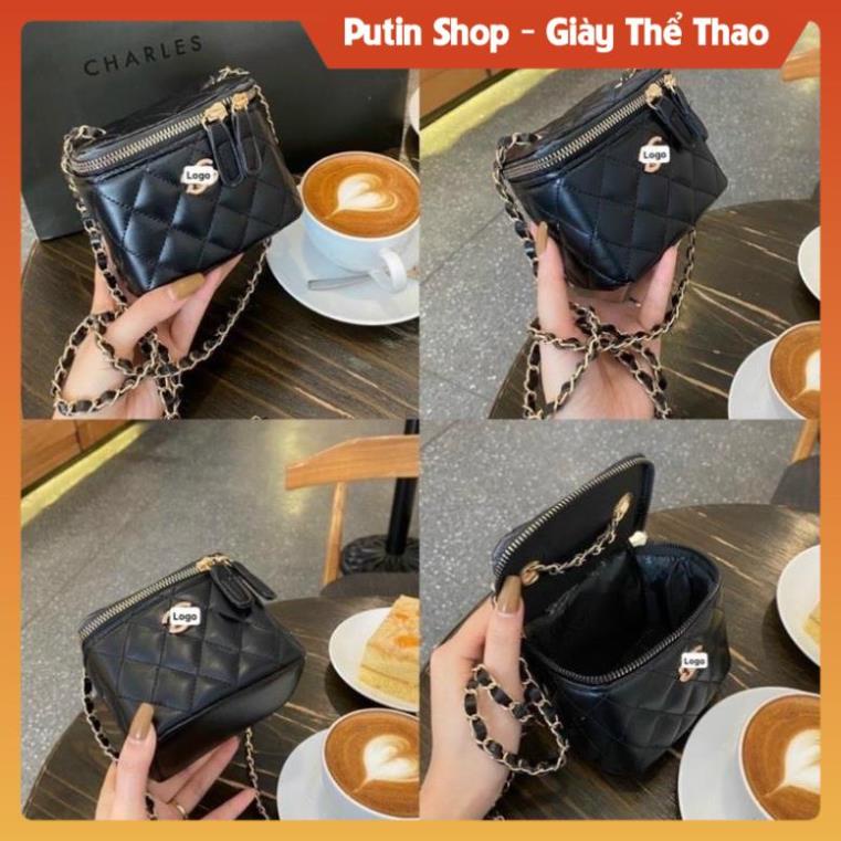 Túi xách cốp mini đeo chéo đẹp da mềm mại đi chơi, Túi sách nữ đen trắng dây xích kẻ caro siêu xinh xịn sò