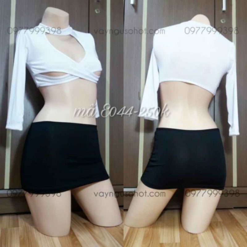 cosplay thư kí thư ký dài tay khoét ngực thun co dãn sexy gợi cảm