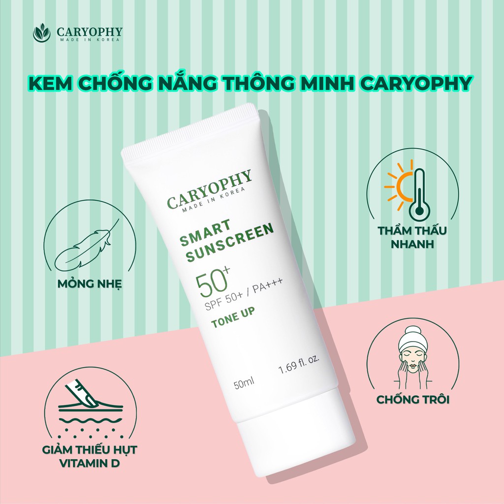 Kem Chống Nắng Thông Minh Caryophy Smart 3in1 Tone Up Sunscreen 50ml - Nâng Tông Giảm Mụn Cho Da Nhạy Cảm