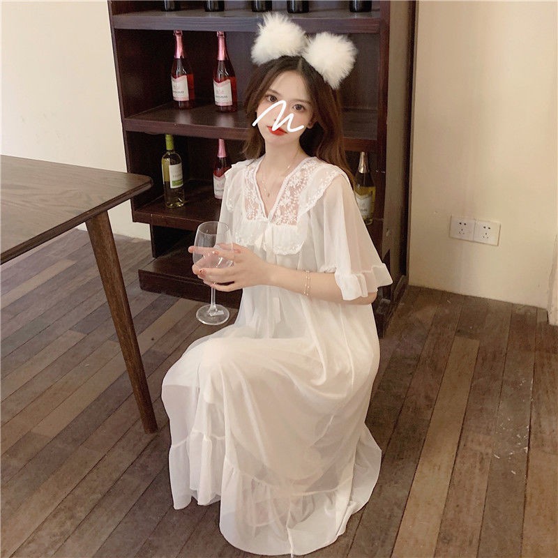 đồ ngủ Váy ngủ nữ mùa hè ngắn tay mỏng cổ tích công chúa phong cách ngọt ngào và dễ thương dịch vụ tại nhà [