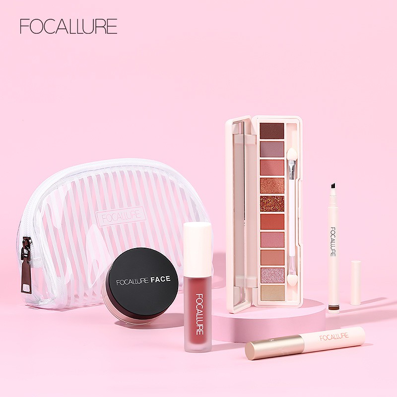 FOCALLURE Bộ 5món dụng cụ trang điểm phấn mắt + mascara + son môi + chì kẻ chân mày 232g