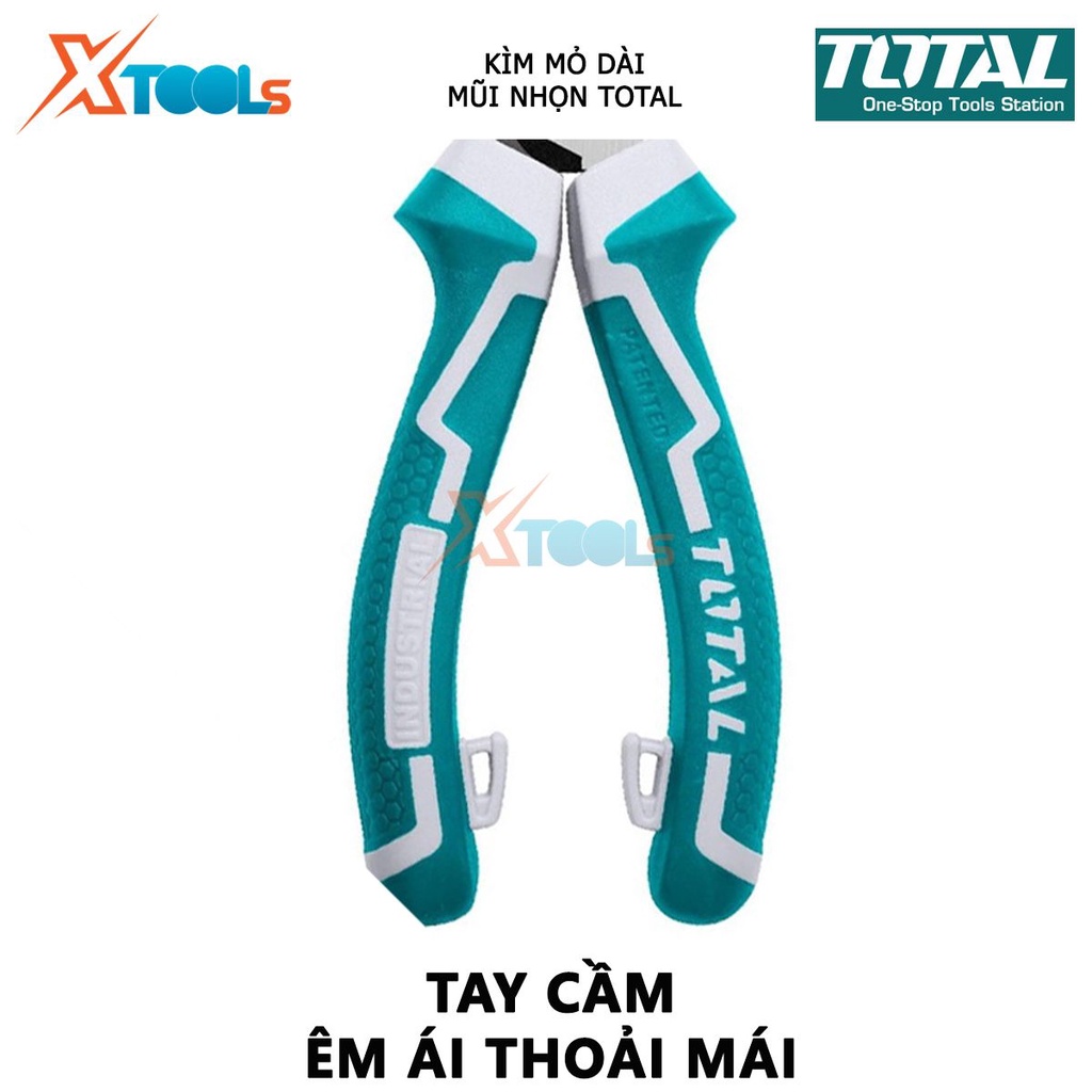 Kìm mũi nhọn cao cấp  TOTAL | kềm mũi nhọn mỏ dài kích thước 6 inch/160mm – 8&quot;/200mm, chất liệu bằng thép CR-V, đen bóng