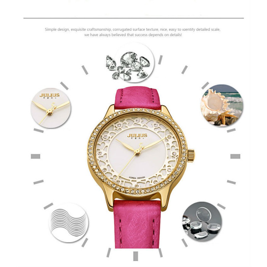 Đồng hồ nữ JULIUS JA852 dây da hồng