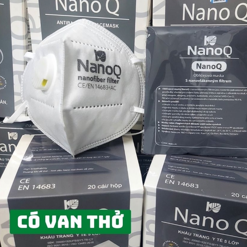 khẩu trang n95 có van 5 lớp kháng khuẩn chứa tinh dầu nanoq tinh dầu ngăn 99% bụi mịn ( giá bán lẻ 1 chiếc 20c/ Hộp)