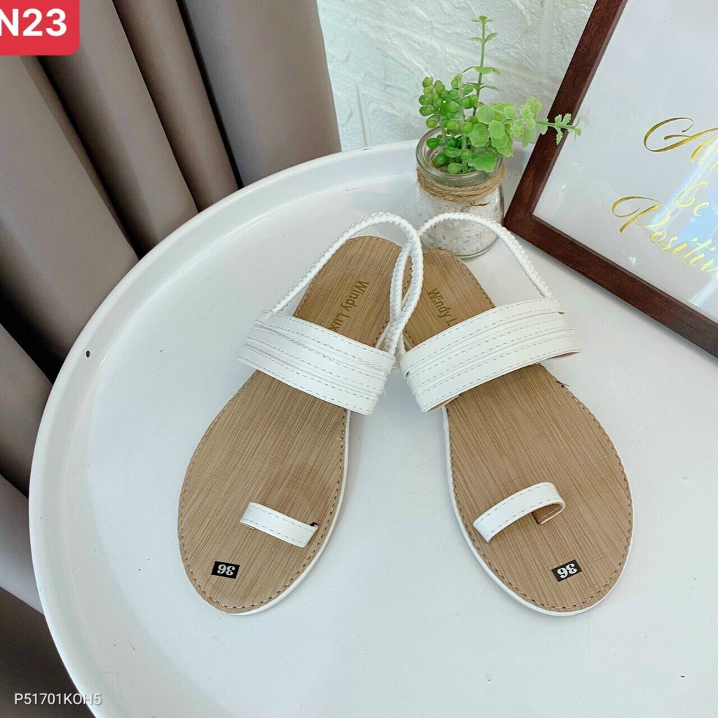 Sale Sốc  Dép Sandal Nữ Xỏ Ngón Có Quai Hậu Chun Đế Giả Gỗ Dễ Đi Tiện Lợi - Dép Xỏ Ngón Nữ Có Quai Hậu