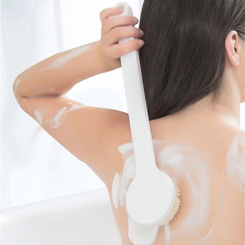 Bàn Chải Tắm Lông Mềm Tay Cầm Dài Màu Trắng Tẩy Tế Bào Chết Cho Da Tiện Dụng