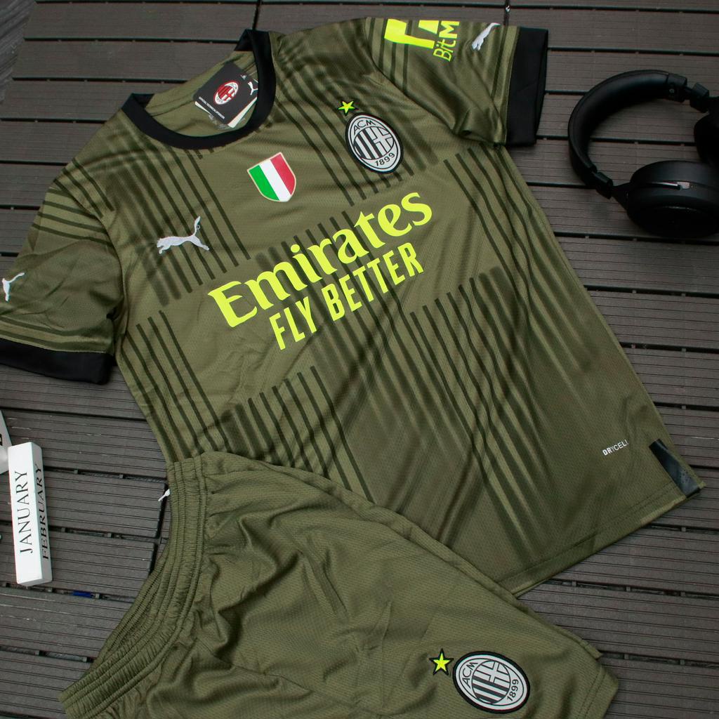 Bộ quần áo đá banh CLB AC Milan xanh rêu mẫu 2023/24_ Hàng cao cấp Thailand