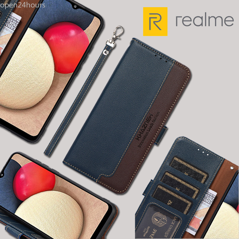 Realme Bao da Flip với dây đeo tay Realme 8 Pro C12 C11 X3 Supermom Realme X50 Pro Realme 6 Pro 5s 5i Hộp đựng ví cổ điển mới