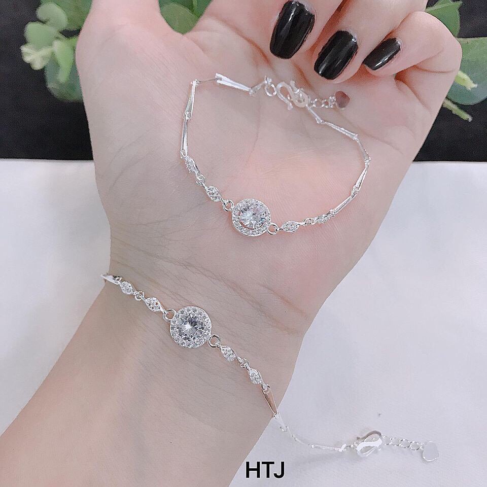 Lắc tay nữ bạc thật mặt đá tròn xinh xắn LINH MIU SILVER