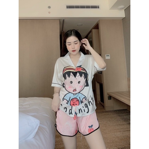 [Dưới 62kg] Đồ bộ pizama Lụa đùi dễ thương sang trọng cho bạn nữ