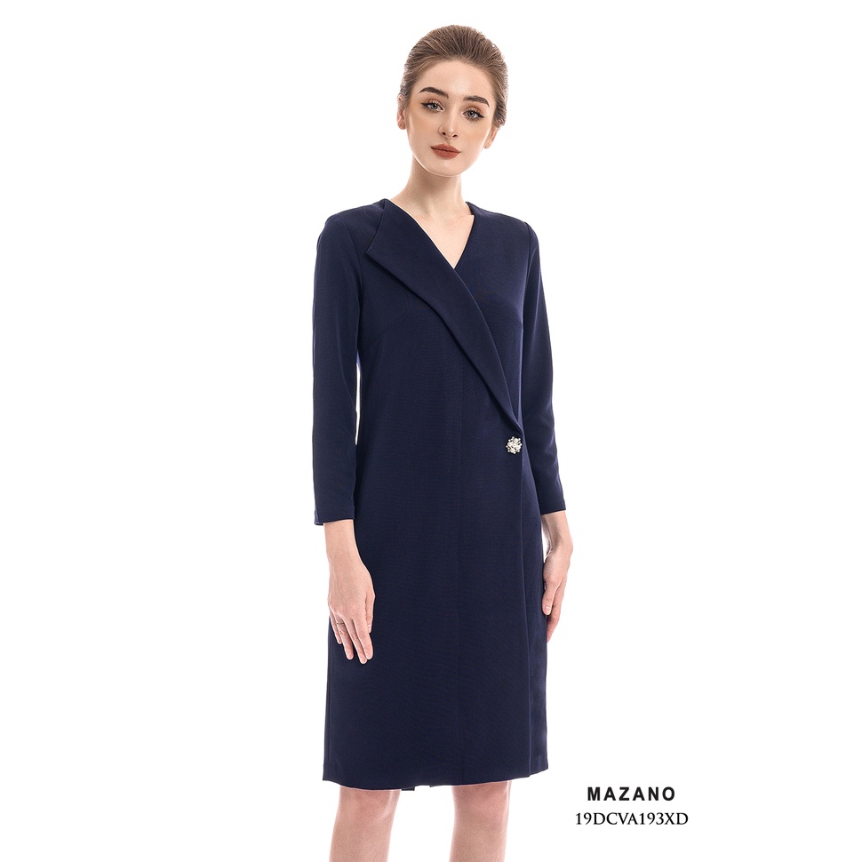 Váy xanh cổ vạt đính đá MAZANO MS 19DCVA193XD