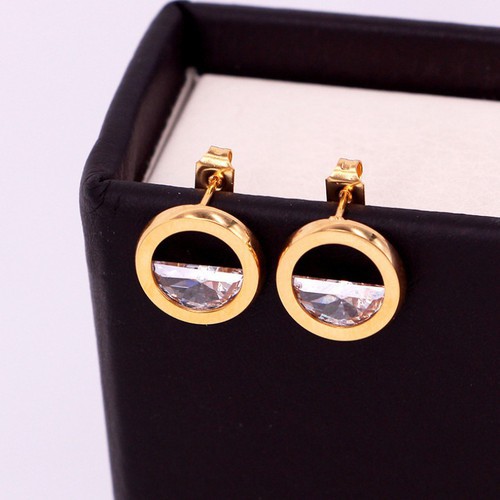 Bông Tai Hình Tròn Đính Nửa Đá Nhân Tạo Titan Ko Đen TT 3296