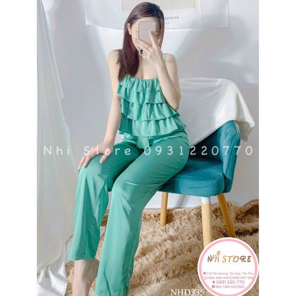 [FREESHIP 50K] Bộ Mặc Nhà Nữ NHISTORE Quần Dài Áo 2 Dây Bèo  4 Tầng Chất Lụa Satin Loại 1  Dưới 57kg