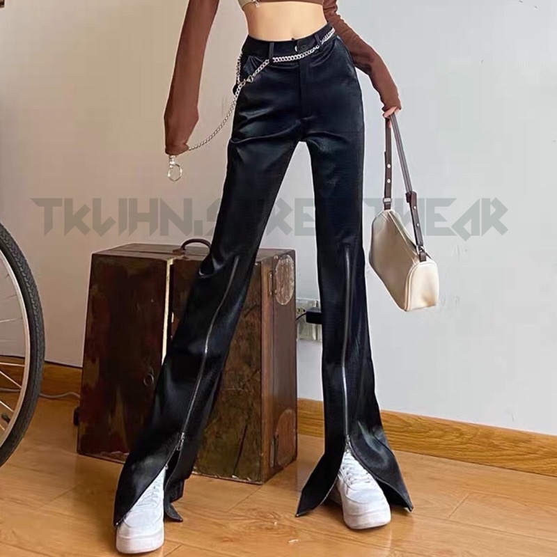 TKLIHN Quần Da ống loe xẻ ống cao cấp Ulzzang thiết kế cá tính SEXY 2022 kèm 2 ẢNH THẬT CUỐI
