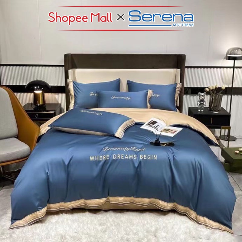 Bộ Drap Giường 5 Món Lụa Dream City SERENA Cao Cấp Set Chăn Ga Ra Grap Gối Trải Bọc Nệm Đệm Giường Trần Bông Chính Hãng