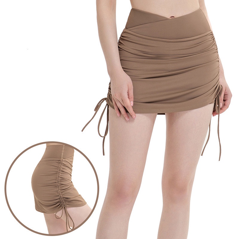 Chân váy HOPPE FUMENG dáng ngắn lưng cao thiết kế dây rút bên hông phong cách thể thao thời trang dành cho nữ