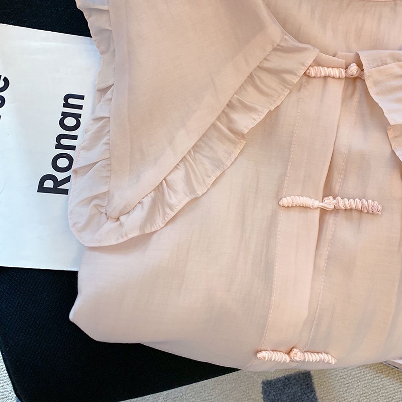 Áo Sơ Mi Chiffon Tay Ngắn Dáng Rộng Cổ Búp Bê Phong Cách Trung Hoa Thời Trang Mùa Hè Mới Cho Nữ