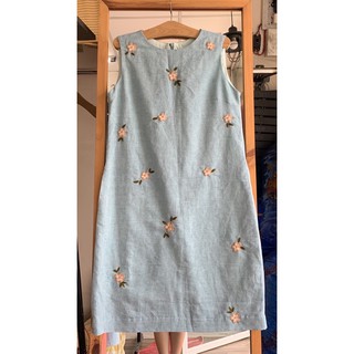 Đầm linen tưng premium thêu hoa màu xanh mint