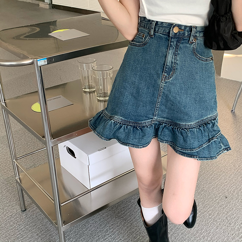 chân váy jean Lưng Cao Dáng Chữ A Thiết Kế Trẻ Trung Hợp Thời Trang