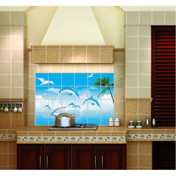 Decal dán bếp tráng nhôm cách nhiệt size lớn - đàn Cá Heo