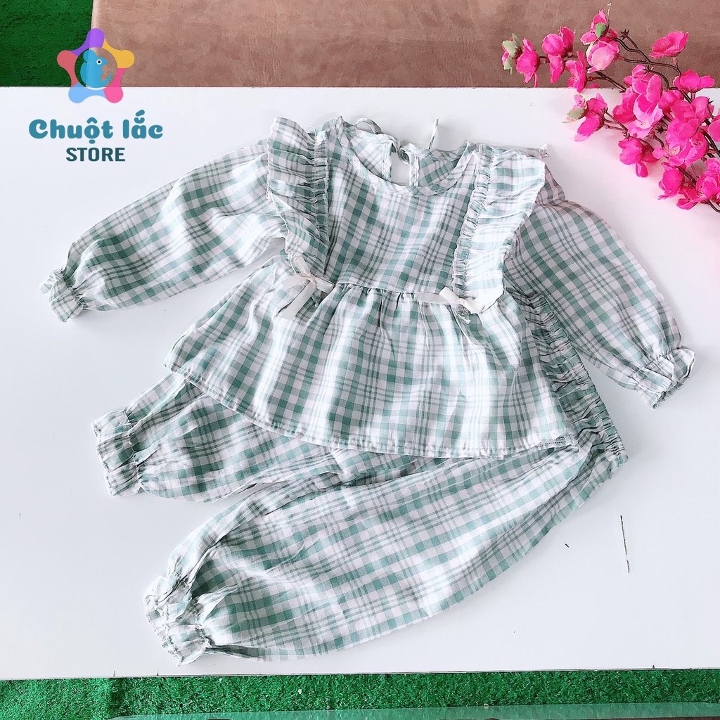 Bộ Quần Áo Bé Gái Dài Tay Chuột Lắc Store Kiểu Nhún Bèo Kate Mềm 6kg Đến 15kg