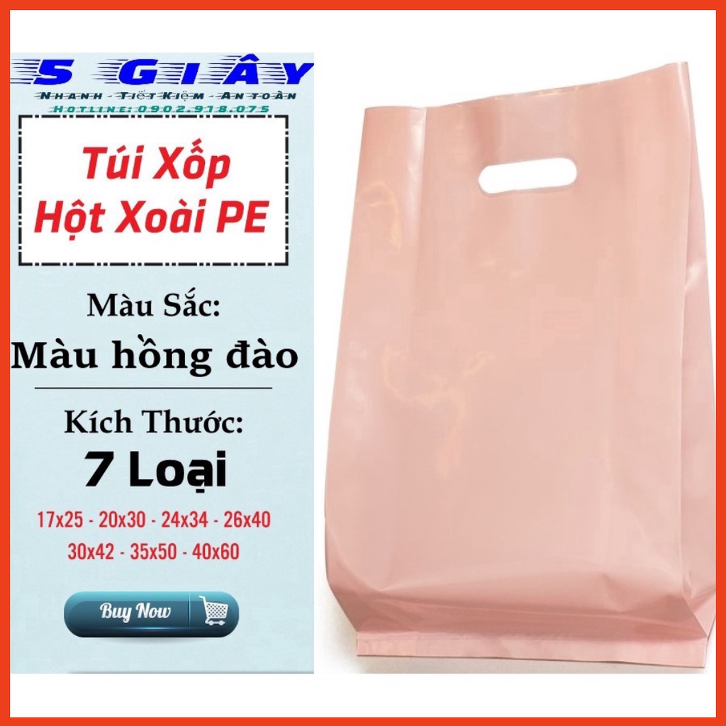 [1kg túi hột xoài PE – màu hồng đào – đủ size] Chất liệu nhựa PE bóng mịn – dẽo dai – Giá xưởng – 5 Giây