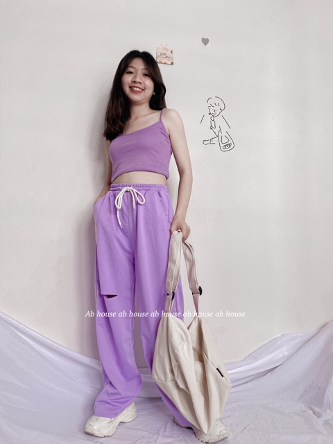Quần Vải Ổng Rộng Rách Gối Unisex