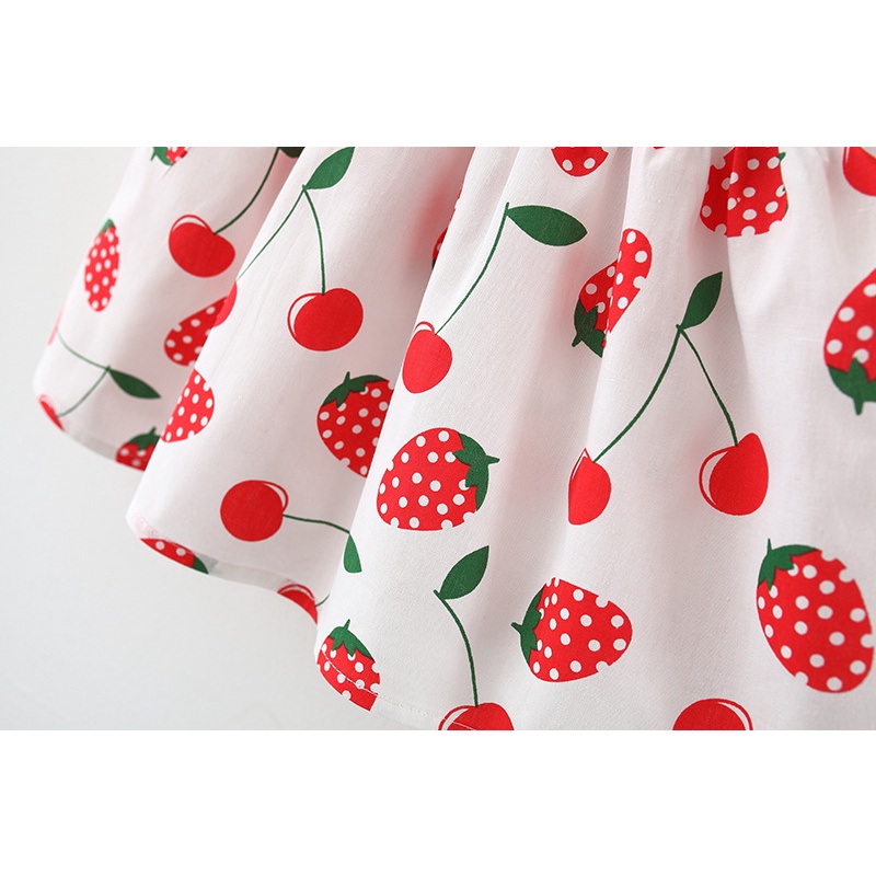 Đầm hai dây Nina Kids in họa tiết trái dâu tây phối mũ vành dễ thương thời trang mùa hè cho bé gái từ 1 - 5 tuổi