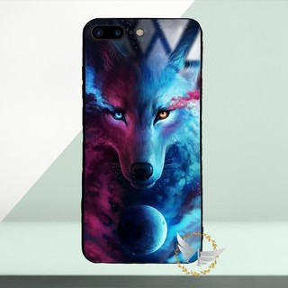 Ốp lưng kính cường lực iPhone 7 Plus, iPhone 8 Plus hình Sói