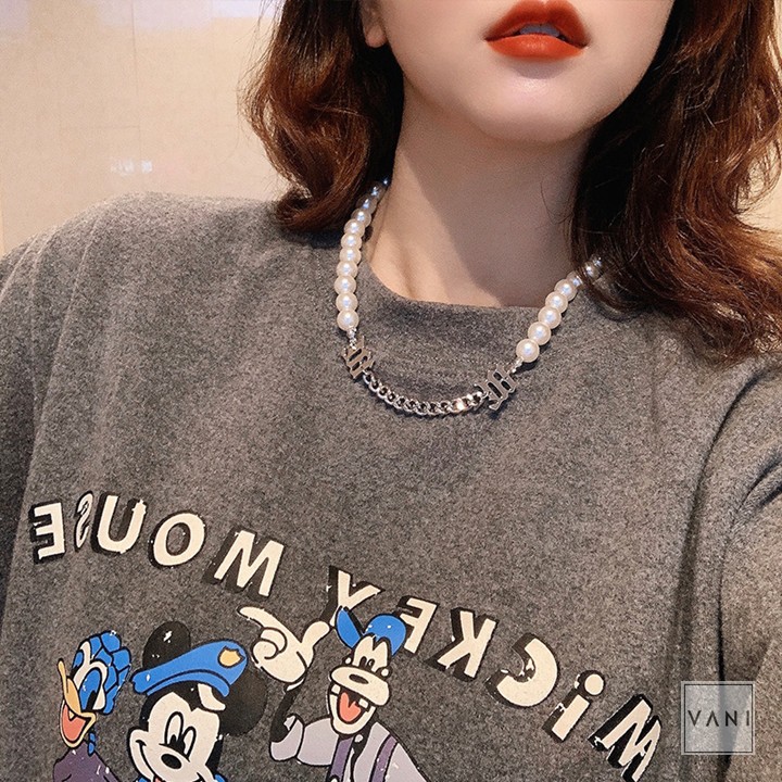Choker, Dây Chuyền Ngọc Trai Phối Chữ La Mã Phong Cách Hiphop Unisex Cực Cá Tính  - Vani Store [TS000417-O205]