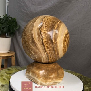Quả Cầu Phong Thủy Đá Vân Gỗ Tự Nhiên Nguyên Khối Nâu Đậm Cao 30cm