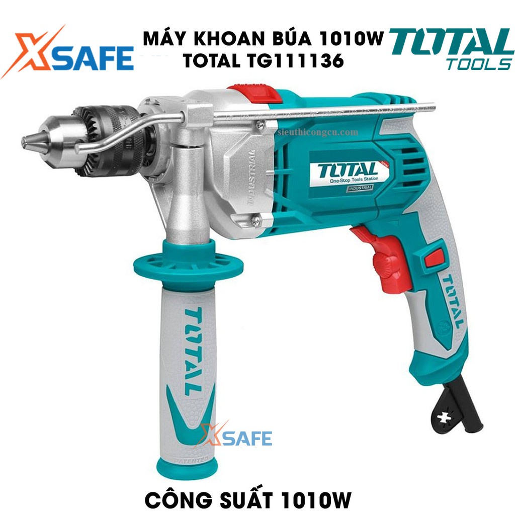 Máy khoan búa TOTAL TG111136 1010W công tắc đảo chiều Máy khoan búa cầm tay khoan tối đa 13mm - Bảo hành chính hãng